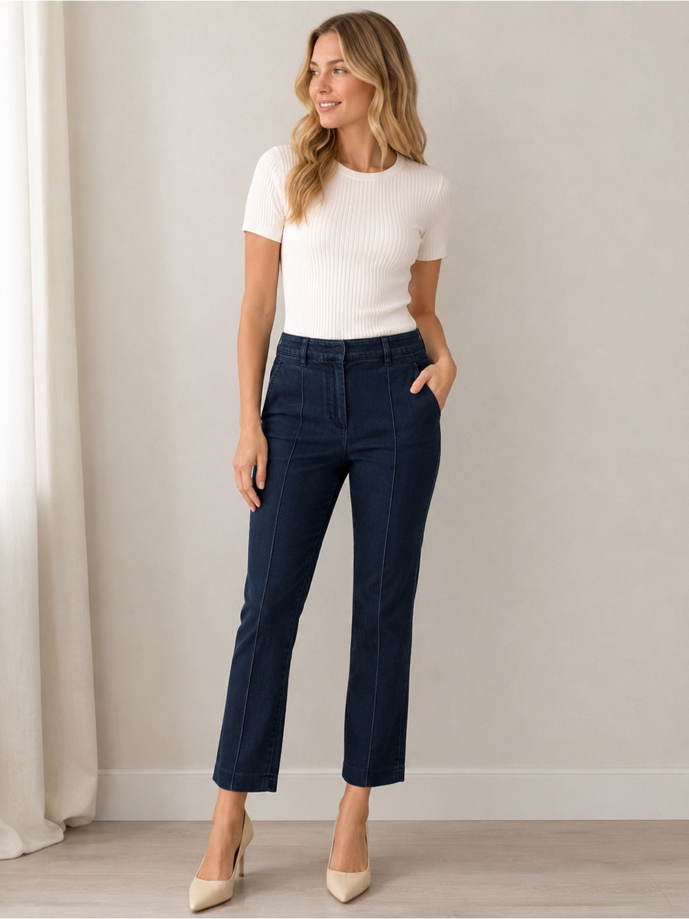 Burberry Front-Seam Dark Wash Denim Pants